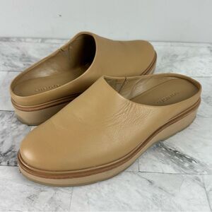 Vince Beige Goring Padded Graham Round Toe Platform Slip On Leather Mules sz 8